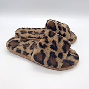 Haute Edition Women's Faux Fur Leopard Print Slide On House Slippers Womens 9/10